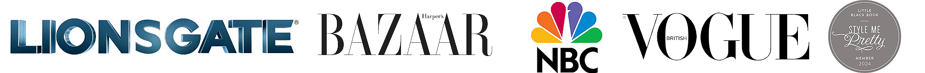 Lionsgate · Harper's Bazaar · NBC · British Vogue · Style Me Pretty