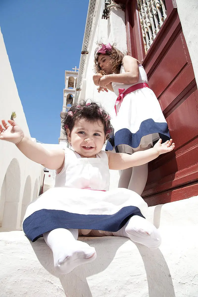 Ceremonial baptism family photography in Mykonos, Greece