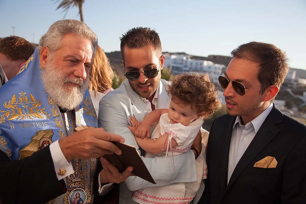 Lifestyle baptism family photography in Mykonos, Greece