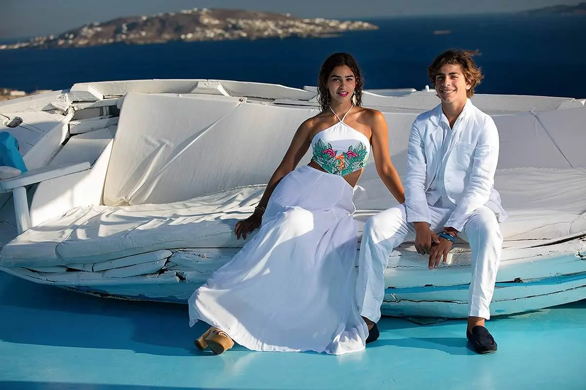 Warm-light children portrait session in Mykonos, Greece