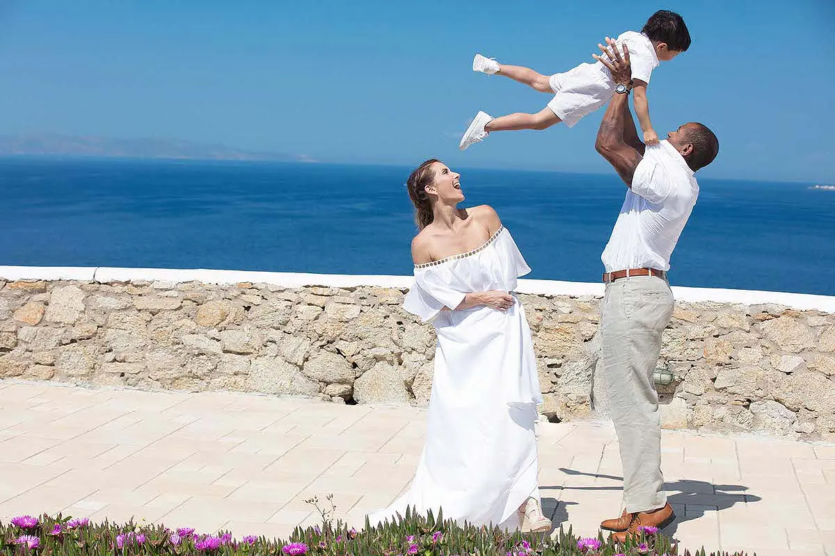 Summer luxe children portrait in Mykonos, Greece