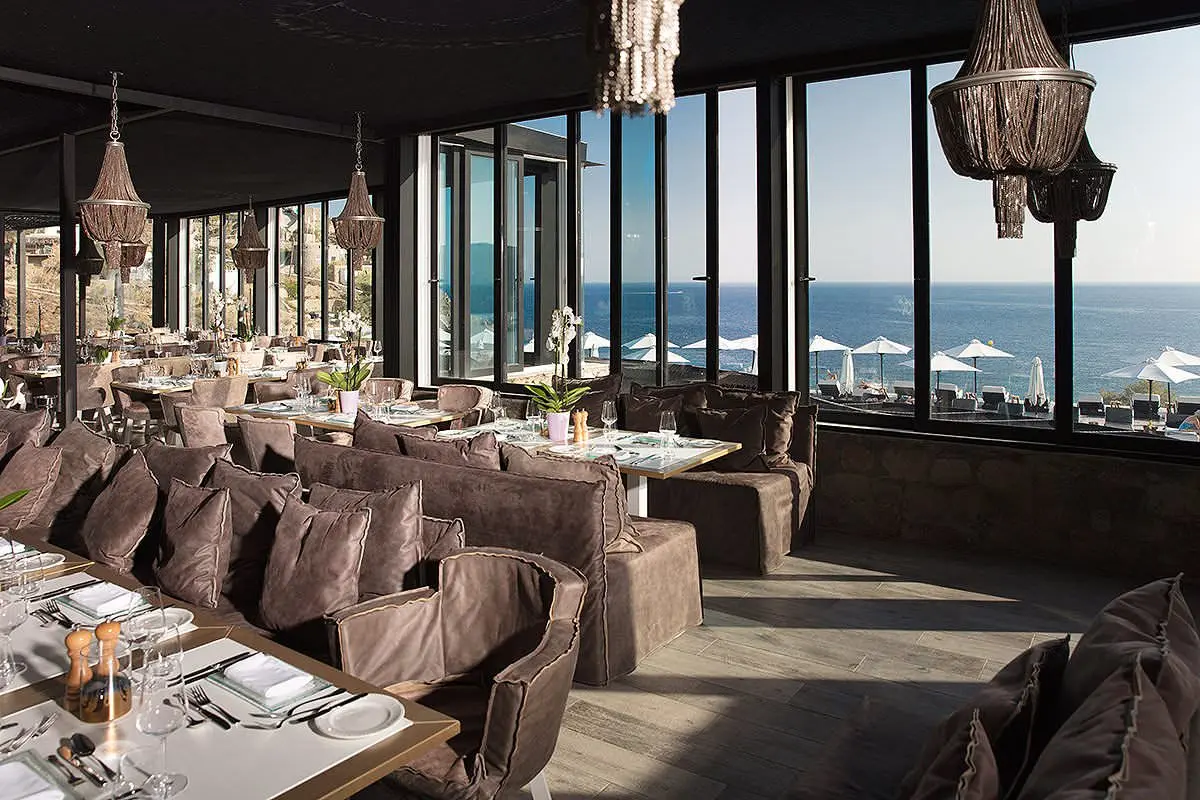 Sunlit private party event composition in Mykonos, Greece