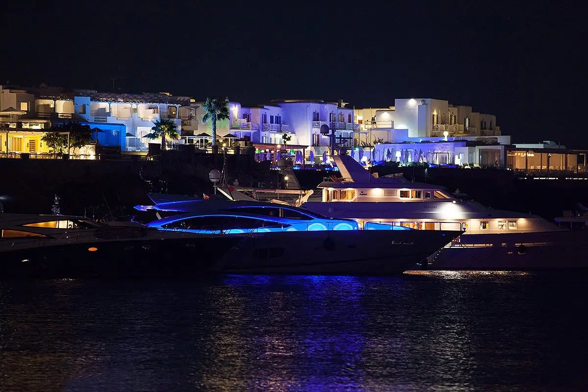 Sunlit summer festival event outtake in Mykonos, Greece