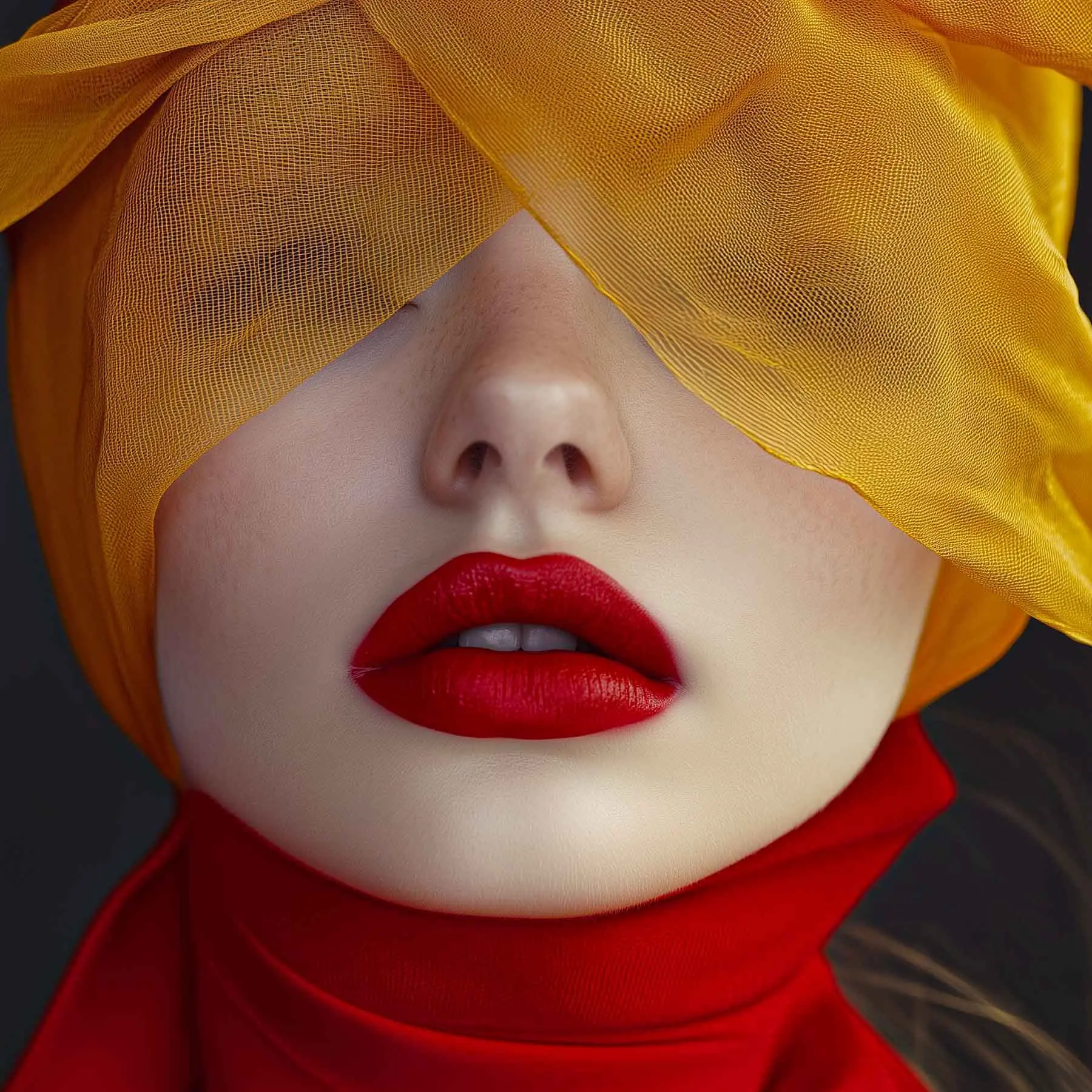 Yellow turban and red lipstick beauty fashion editorial in Mykonos, Greece