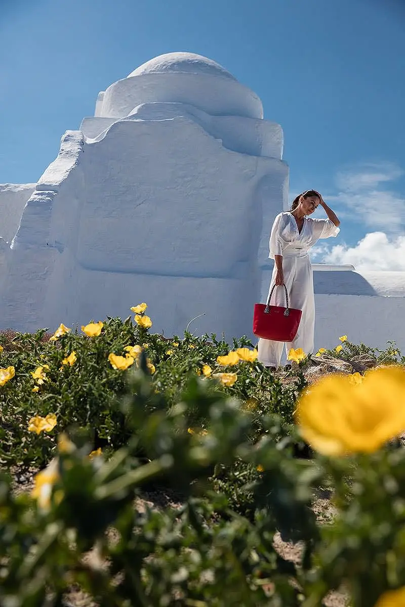 Sun-drenched rooftop menswear fashion editorial in Mykonos, Greece