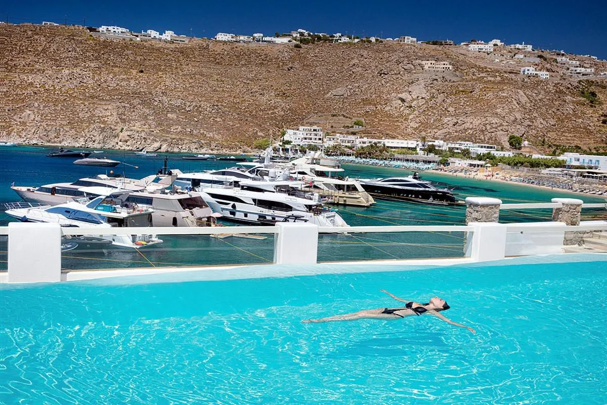 Sunlit Cycladic villa hotels villas advertising study in Mykonos, Greece