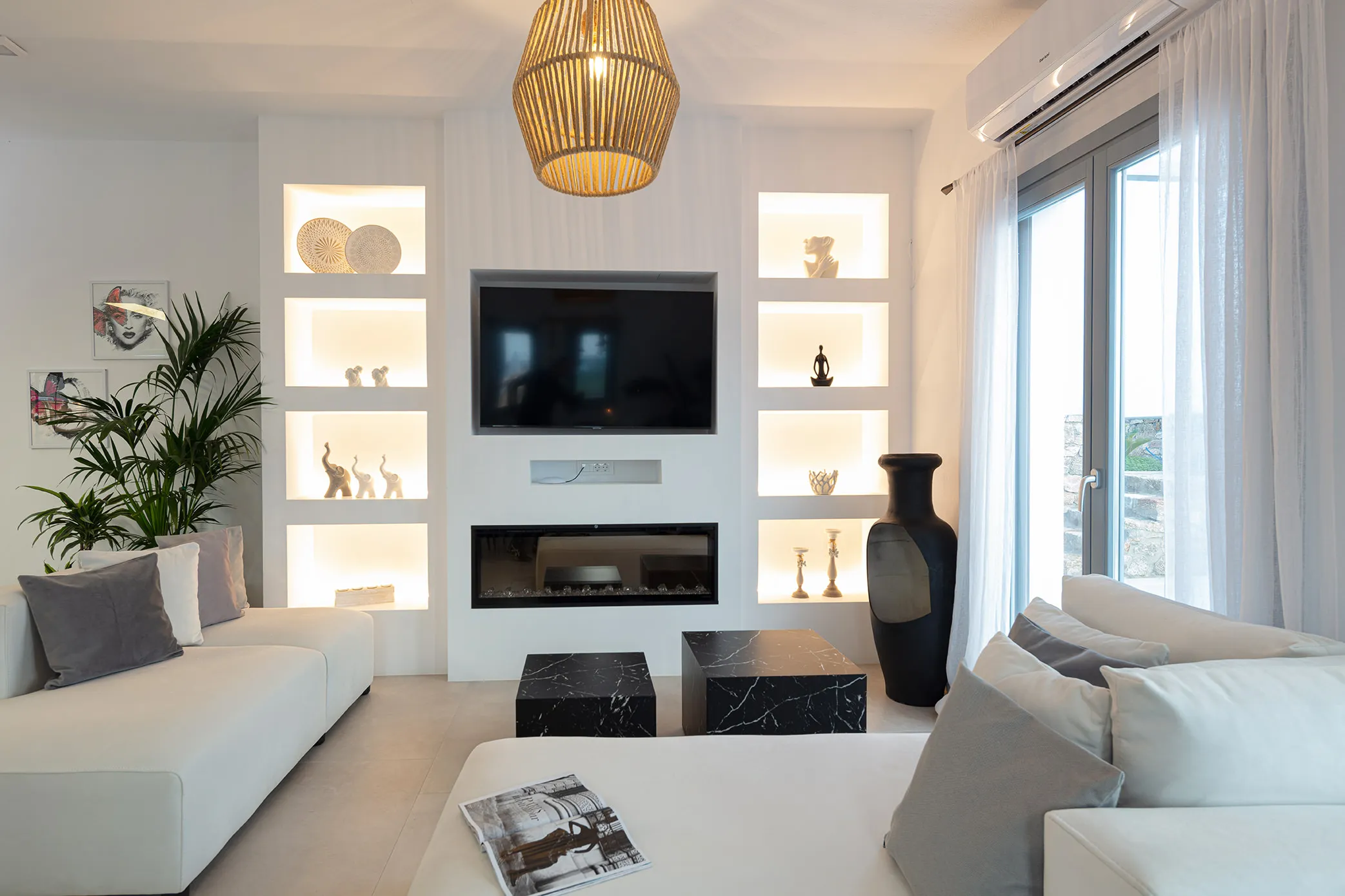 Sunlit designer villa hotels villas advertising view in Mykonos, Greece