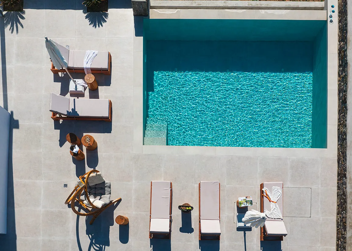 Sunlit designer villa hotels villas advertising study in Mykonos, Greece