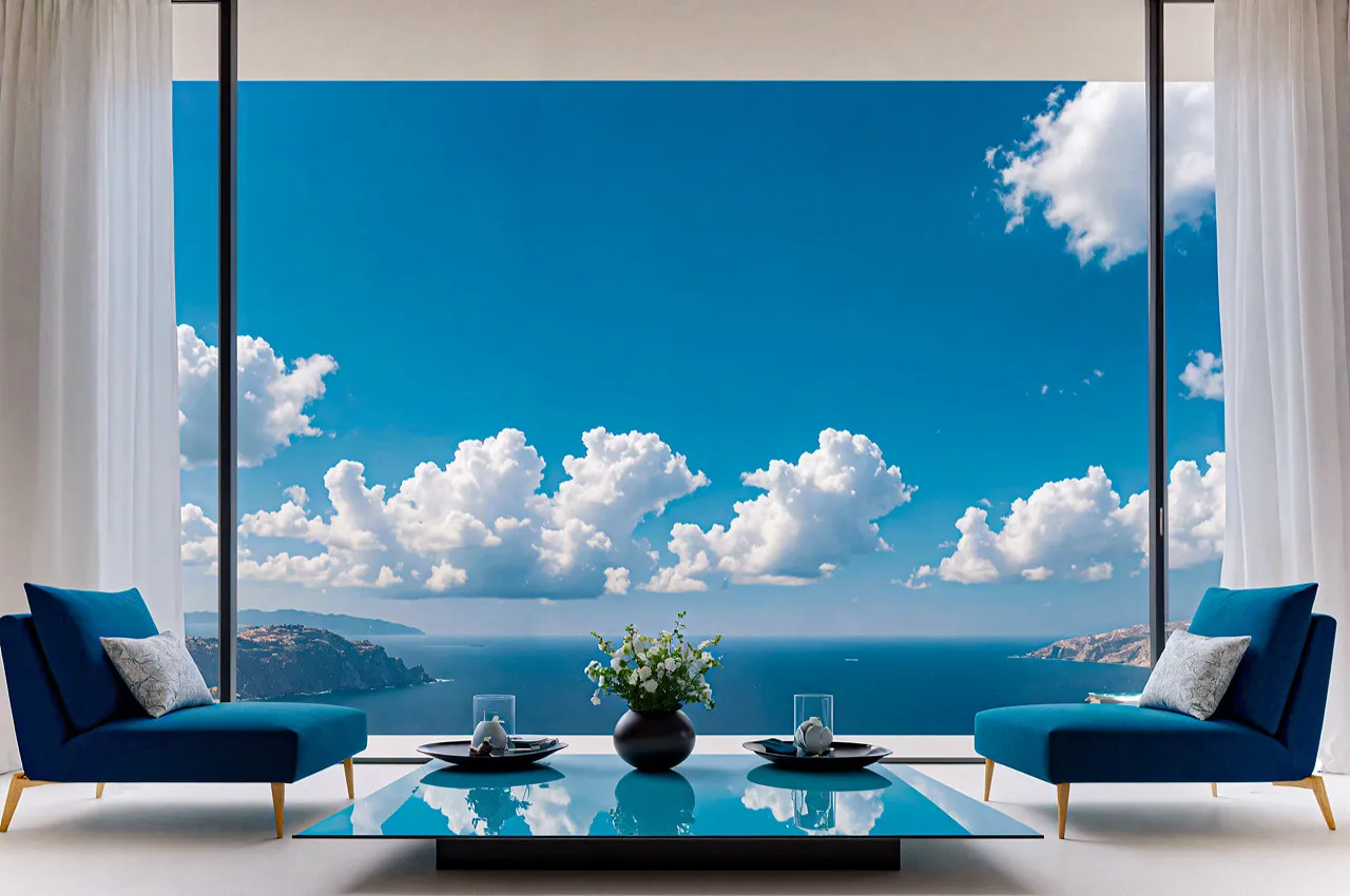 Sunlit designer villa hotels villas advertising shot in Mykonos, Greece