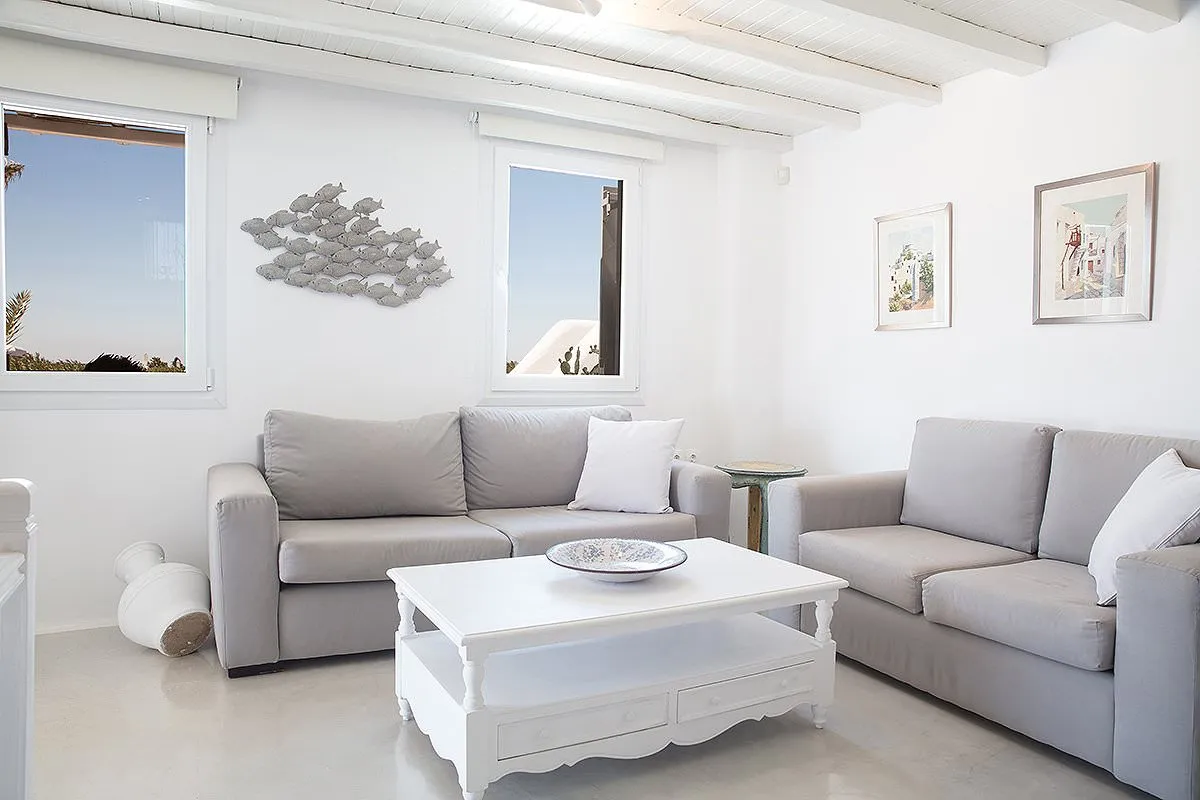 Sunlit lounge area hotels villas advertising shot in Mykonos, Greece