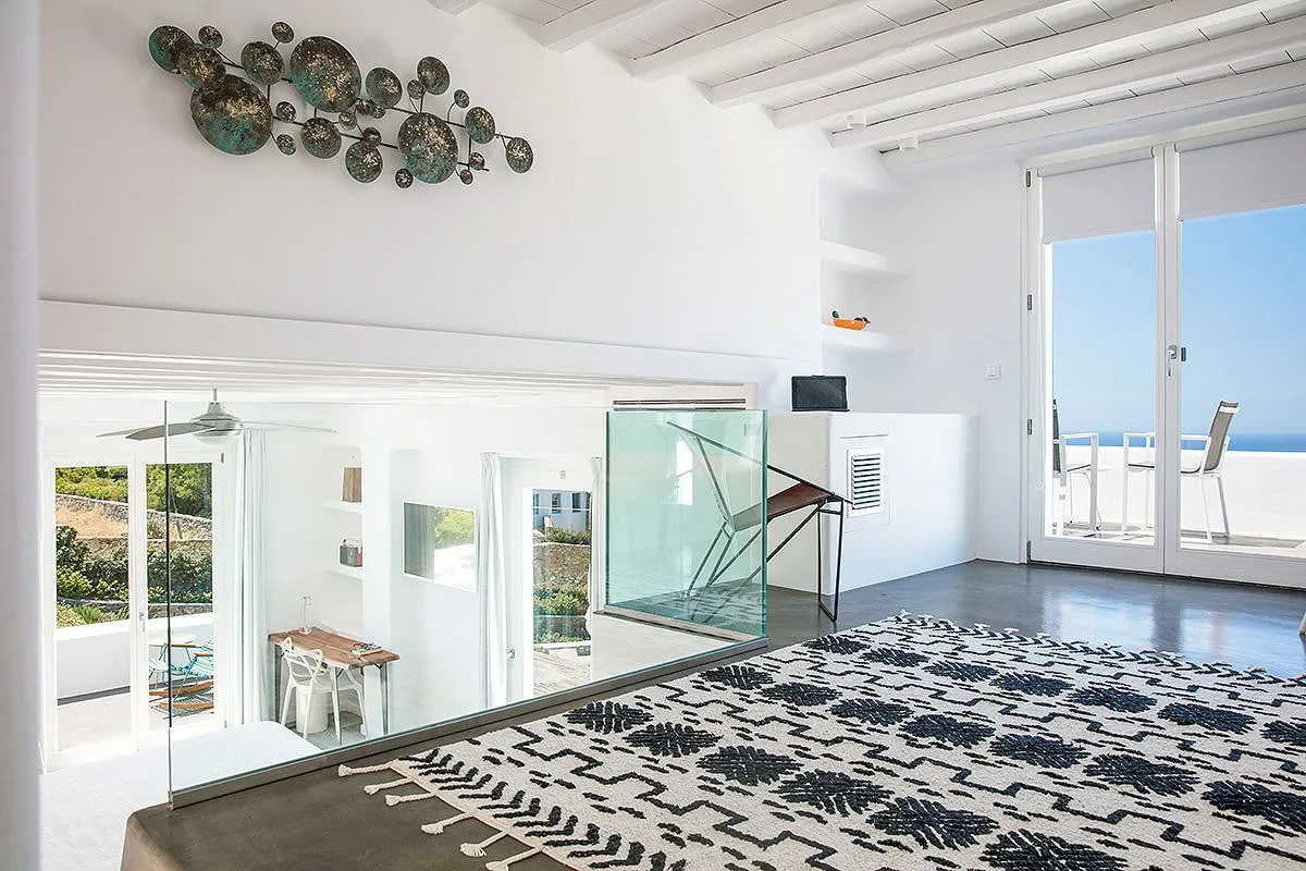 Sunlit lounge area hotels villas advertising outtake in Mykonos, Greece