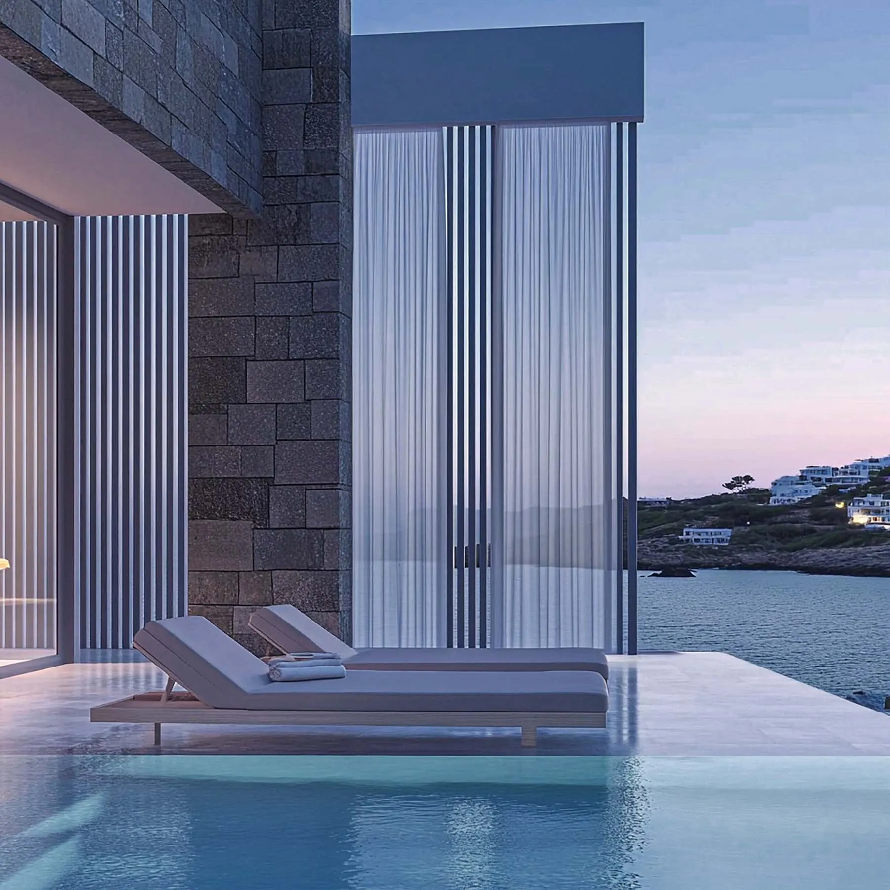 Sunlit luxe suite hotels villas advertising moment in Mykonos, Greece