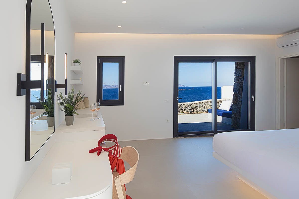 Sunlit luxe suite hotels villas advertising shot in Mykonos, Greece