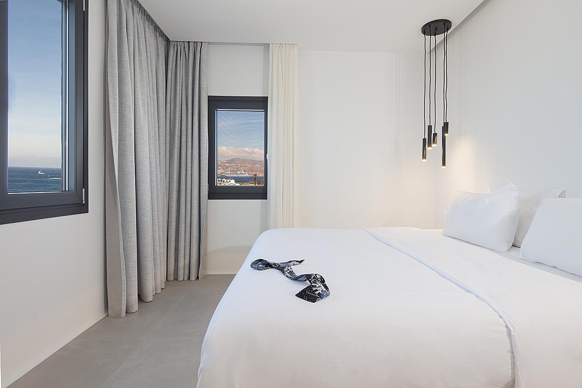 Sunlit luxe suite hotels villas advertising outtake in Mykonos, Greece