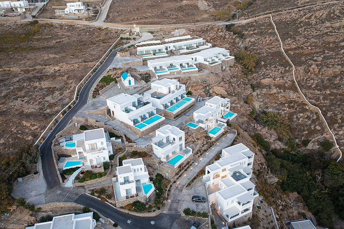 Sunlit open plan hotels villas advertising study in Mykonos, Greece