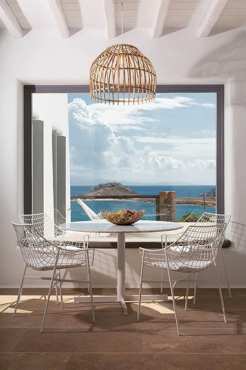 Sunlit spa detail hotels villas advertising study in Mykonos, Greece