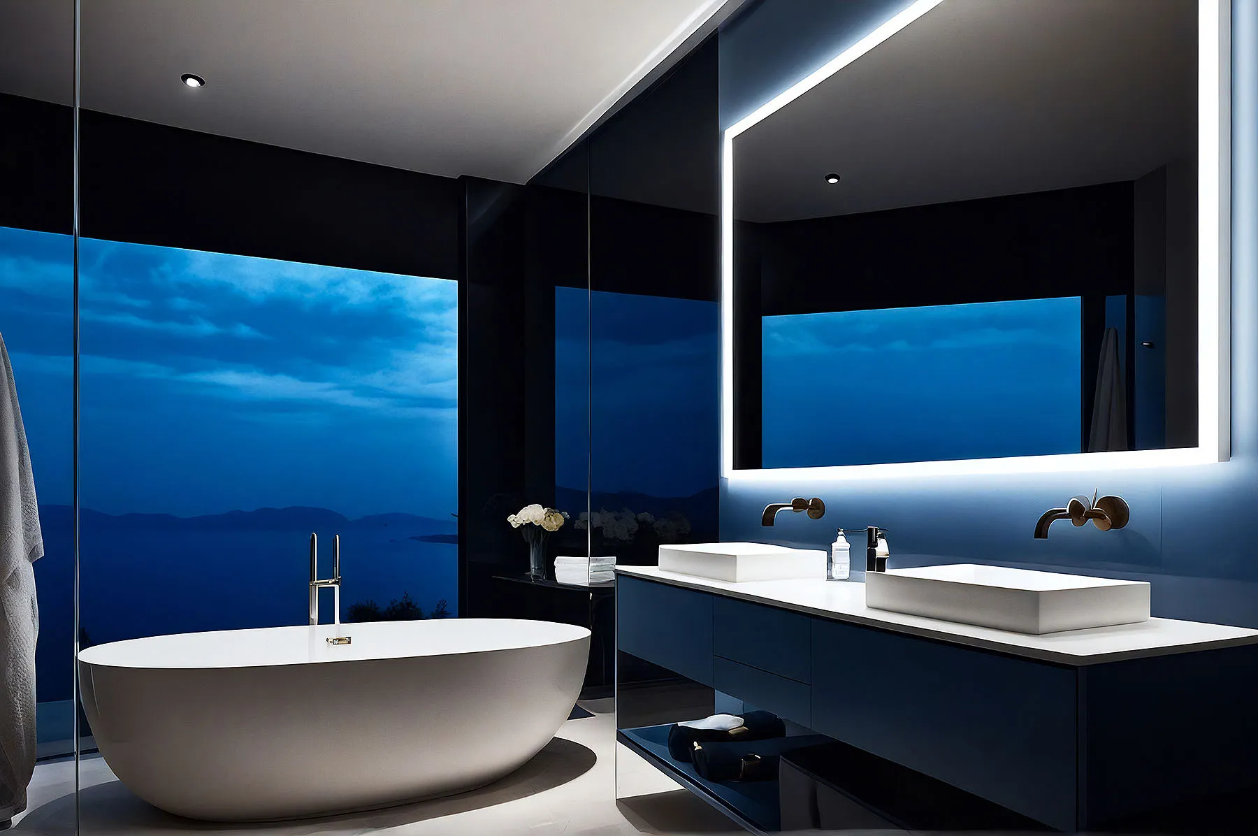 Sunlit terrace view hotels villas advertising study in Mykonos, Greece