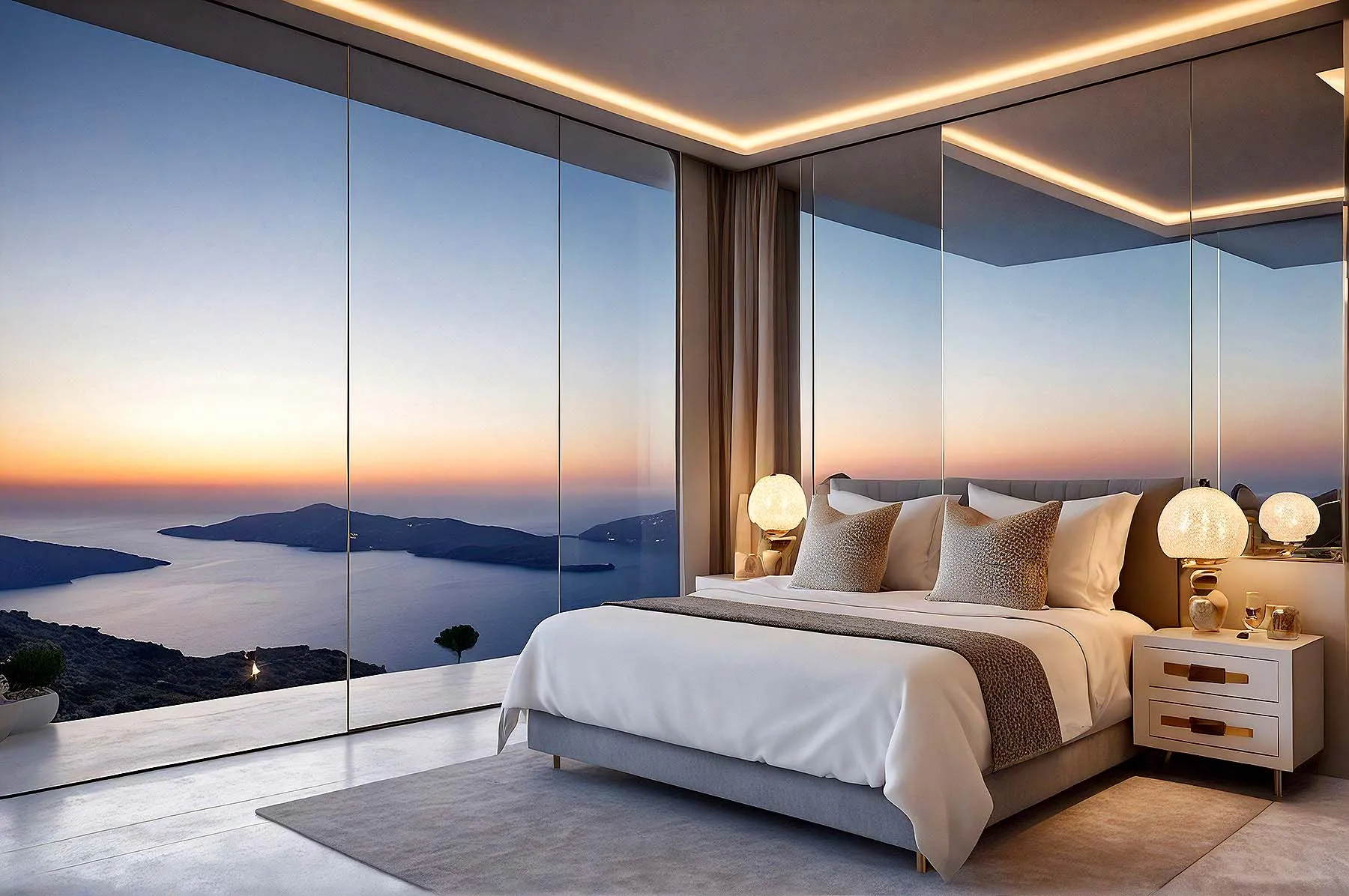 Sunlit terrace view hotels villas advertising outtake in Mykonos, Greece