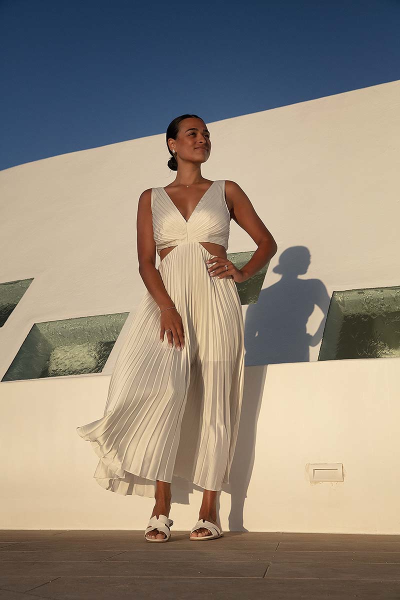 Soft-light Aegean swim portrait outtake in Mykonos, Greece
