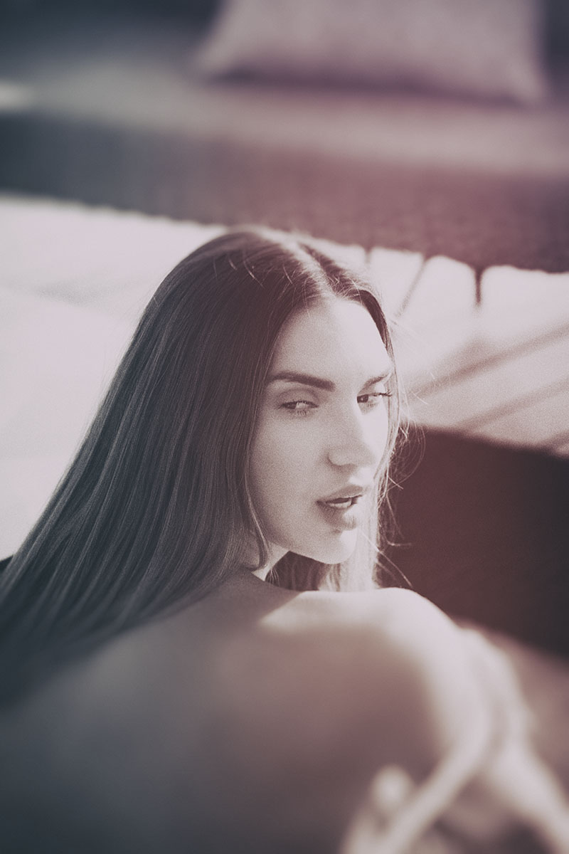 Soft-light dreamy sensual portrait frame in Mykonos, Greece