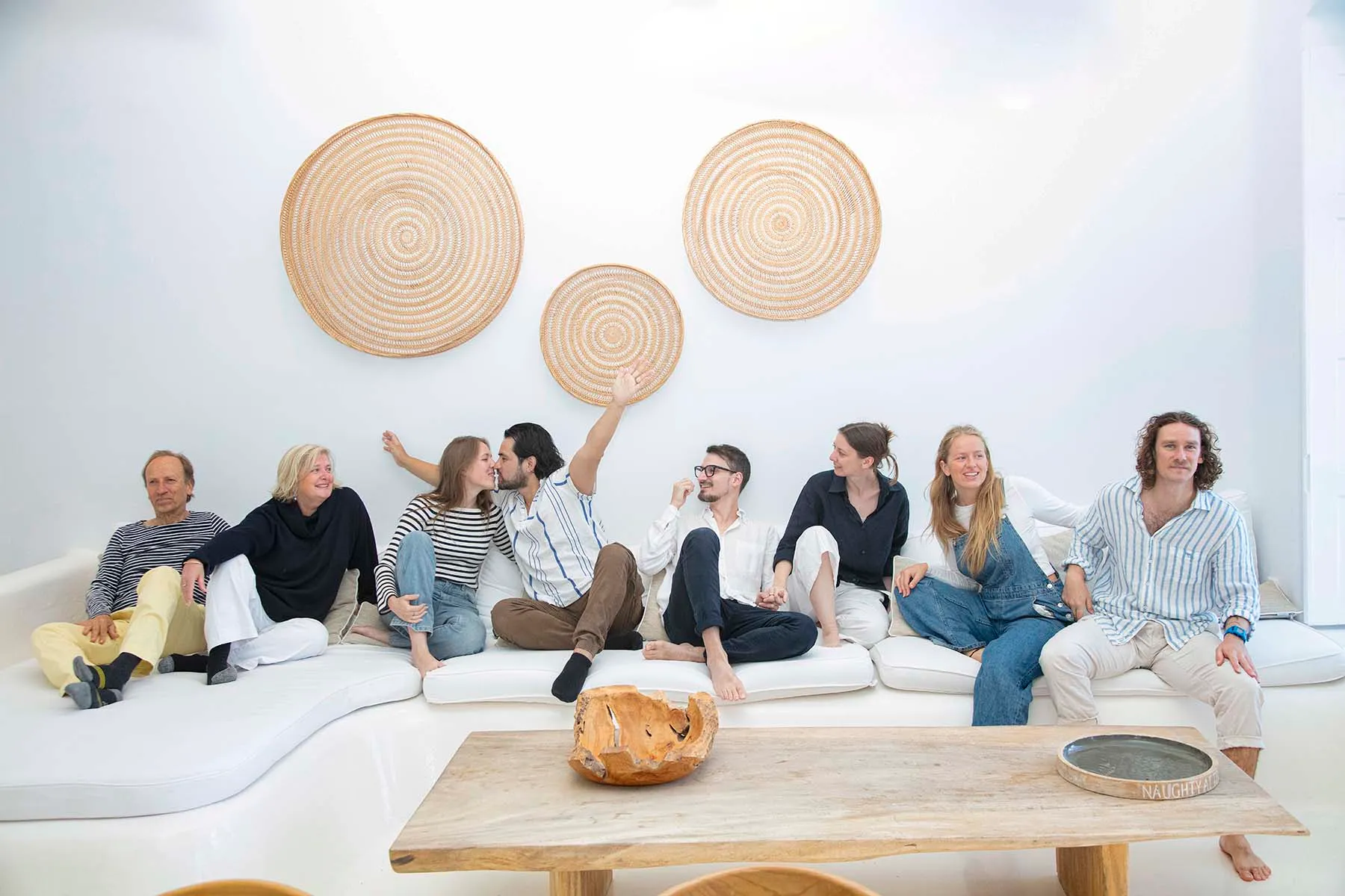 Soft-light group lifestyle portrait frame in Mykonos, Greece