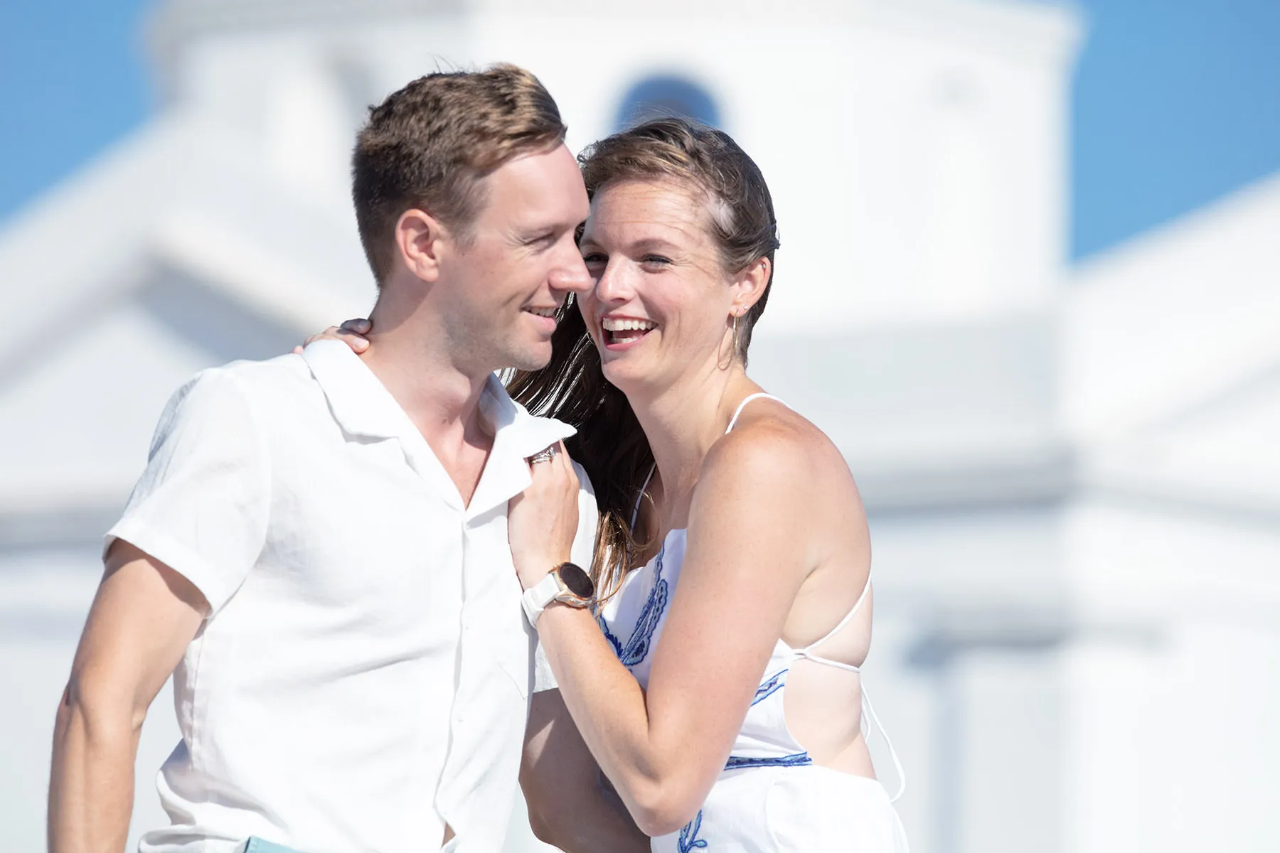 Soft-light group lifestyle portrait shot in Mykonos, Greece