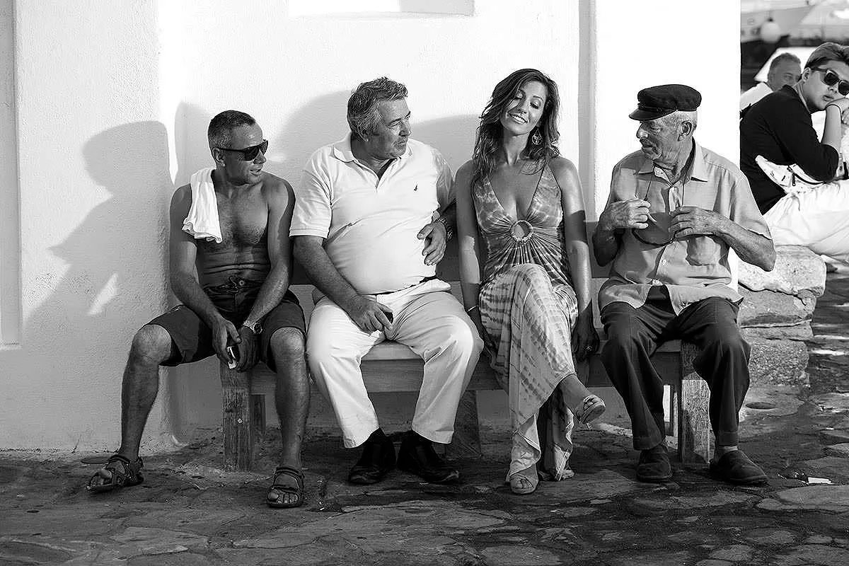 Soft-light monochrome fisherman portrait outtake in Mykonos, Greece