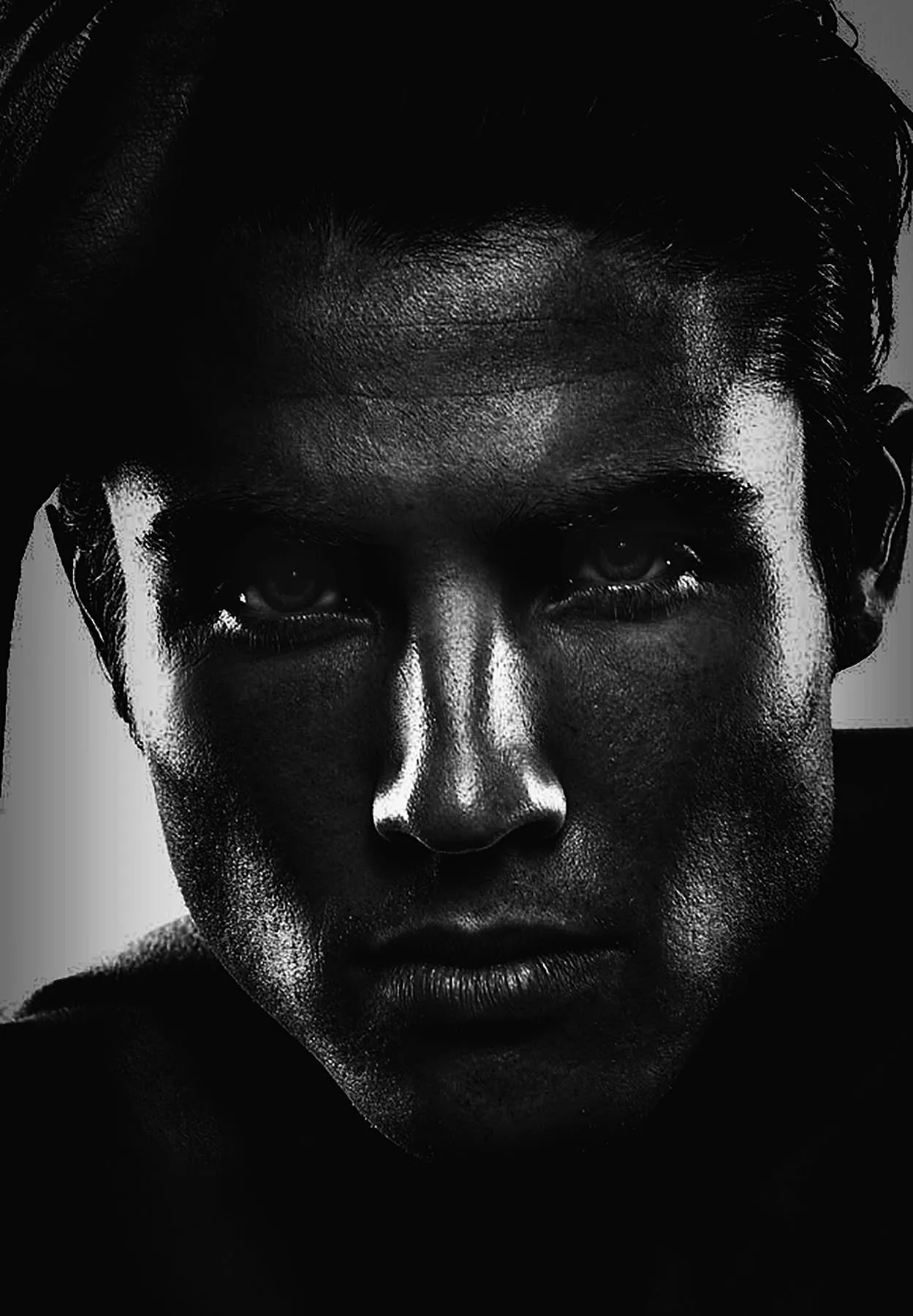 Soft-light monochrome male Cycladic portrait view in Mykonos, Greece