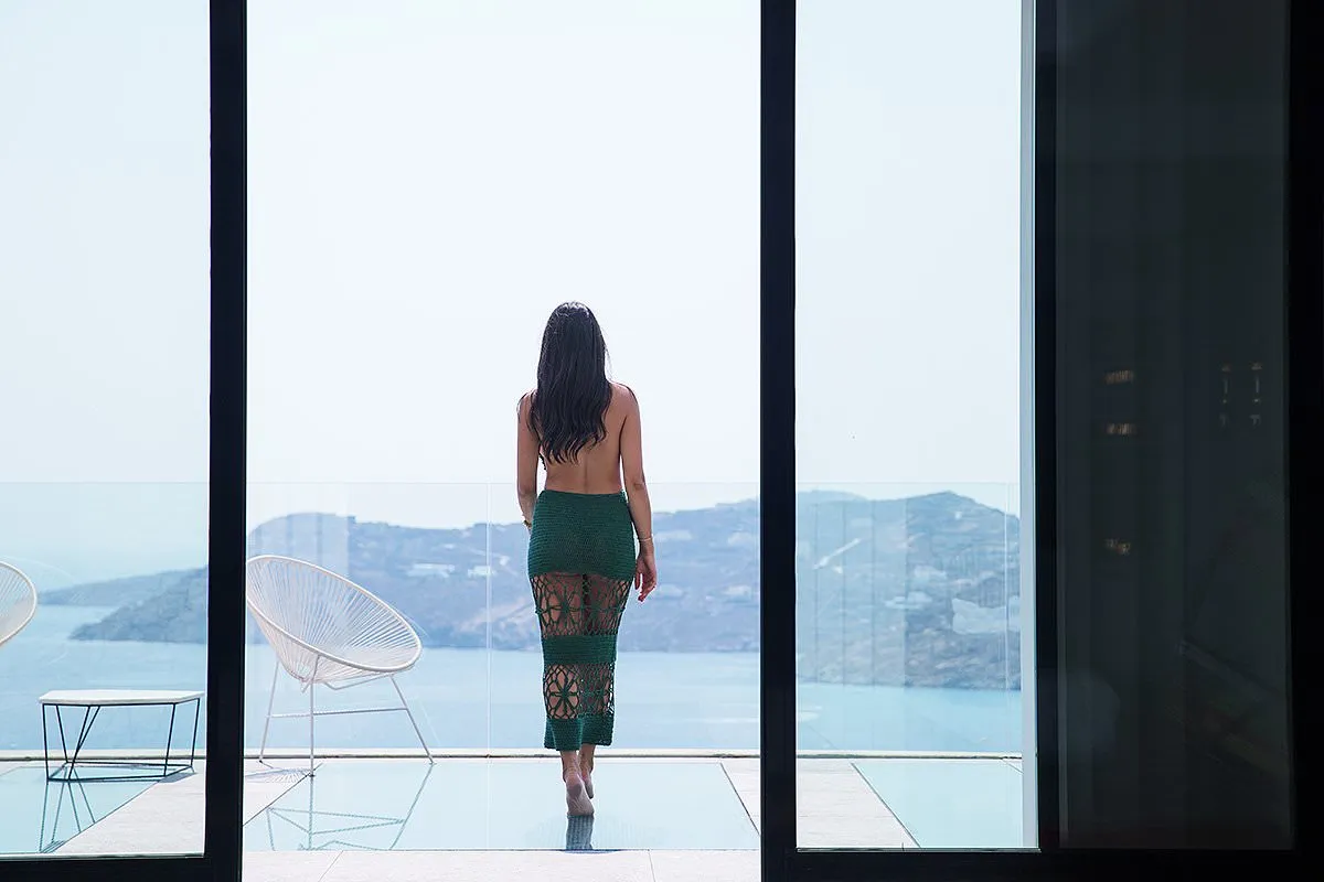 Soft-light moody cinematic portrait composition in Mykonos, Greece