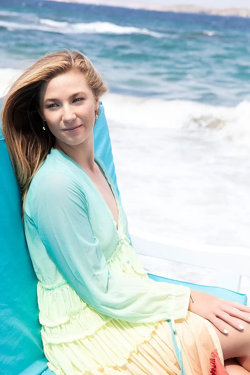 Soft-light pastel coastal portrait frame in Mykonos, Greece