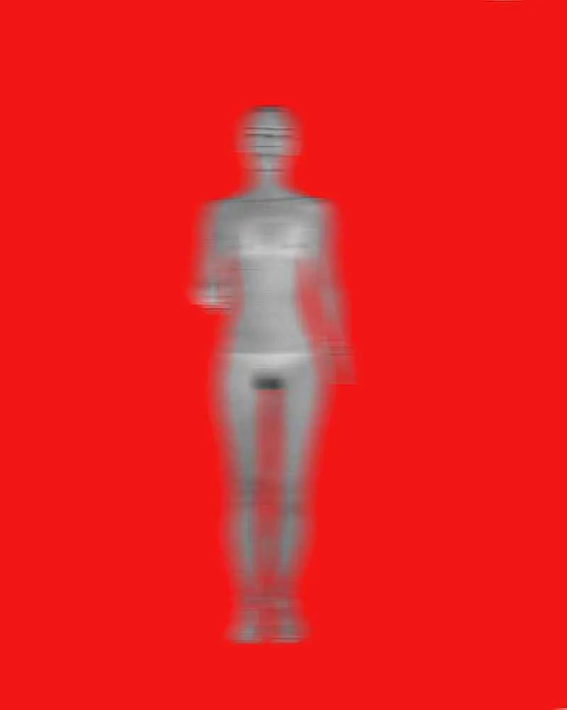 Soft-light red glitch silhouette portrait frame in Mykonos, Greece