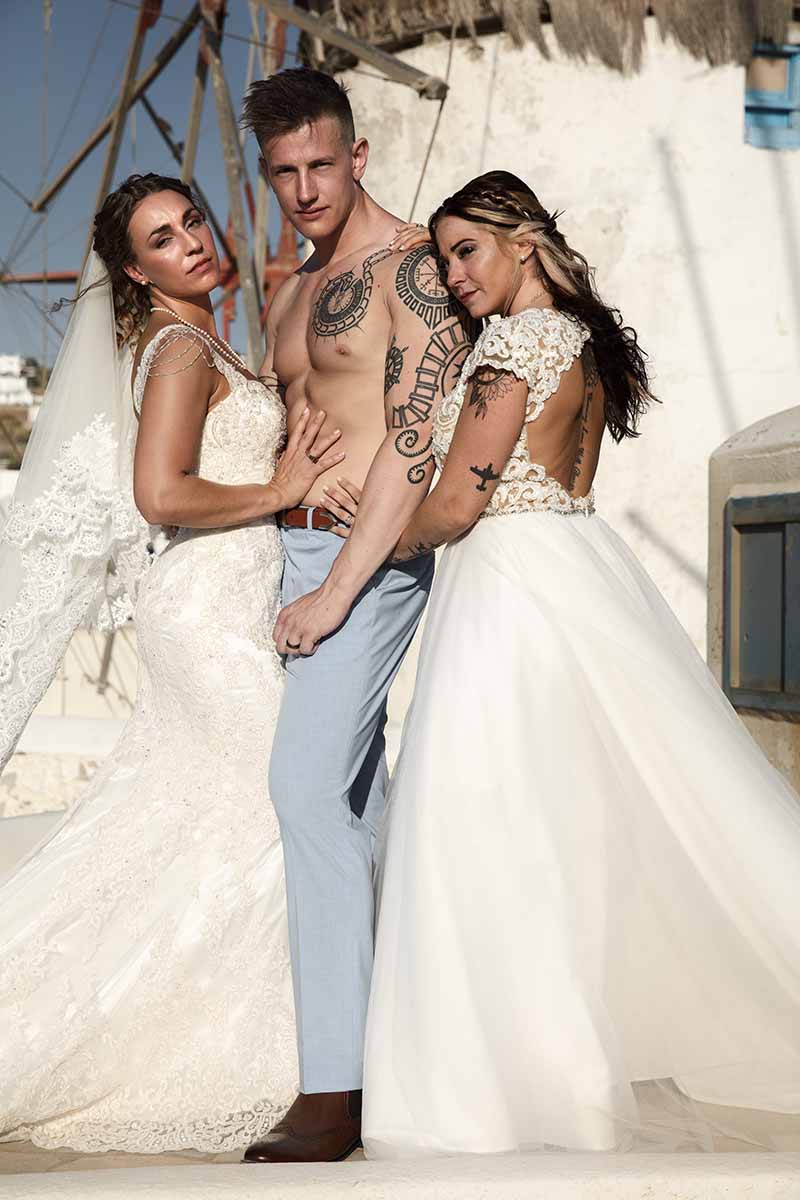 Sunlit bridal glow wedding photography at a whitewashed chapel, in Mykonos, Greece