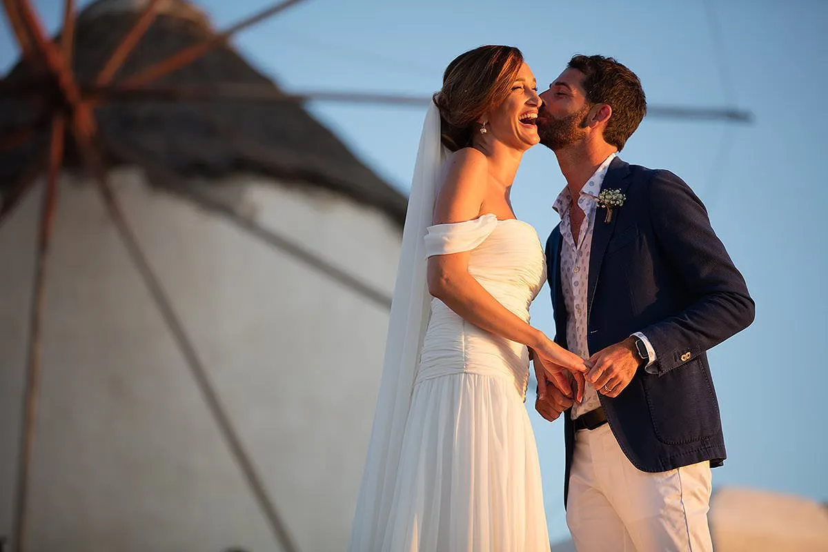 Sunlit altar ceremony wedding photography in a Mykonos courtyard, in Mykonos, Greece