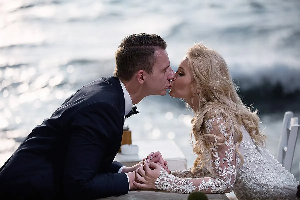 Sunlit chapel wedding photography in a Mykonos courtyard, in Mykonos, Greece