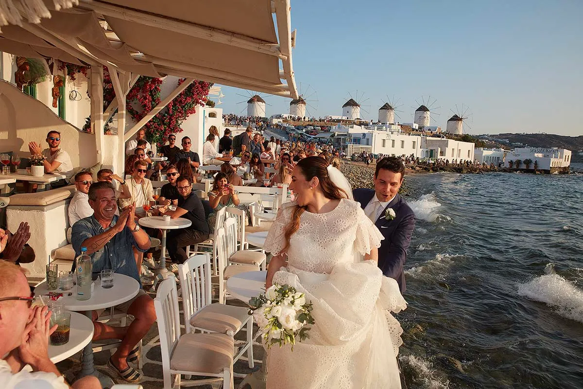Sunlit documentary wedding photography at a Mykonos villa, in Mykonos, Greece