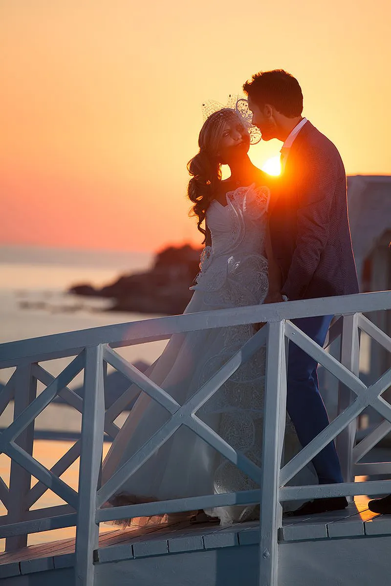 Sunlit editorial couple wedding photography in a Mykonos courtyard, in Mykonos, Greece