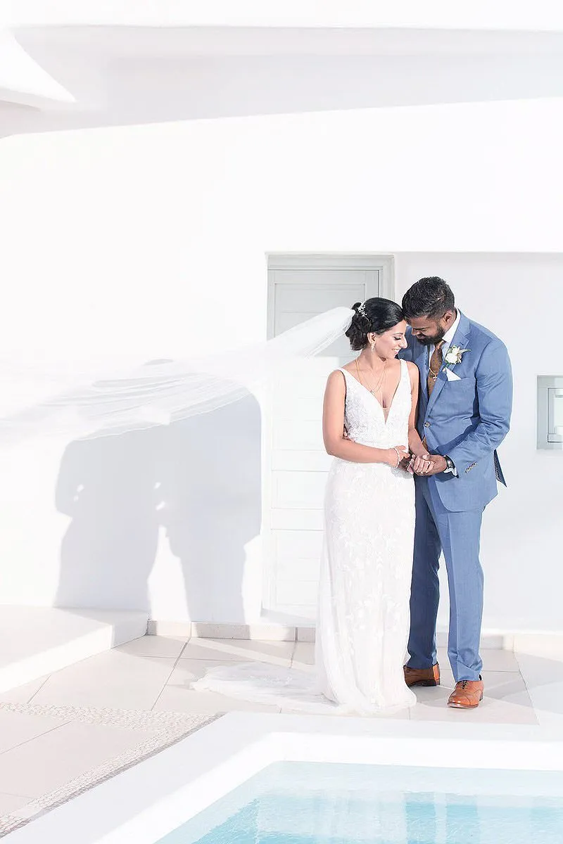 Sunlit reception wedding photography in a Mykonos courtyard, in Mykonos, Greece