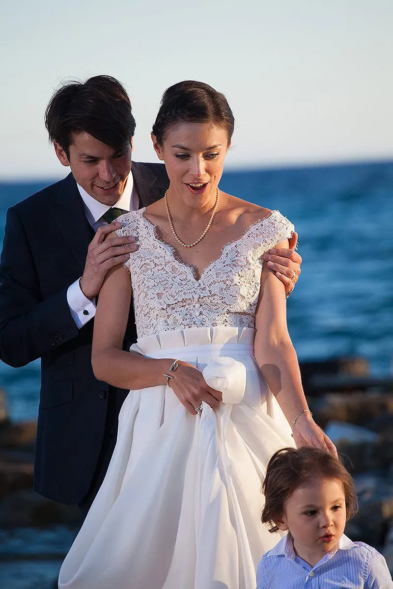 Sunlit romantic wedding photography in a Mykonos courtyard, in Mykonos, Greece