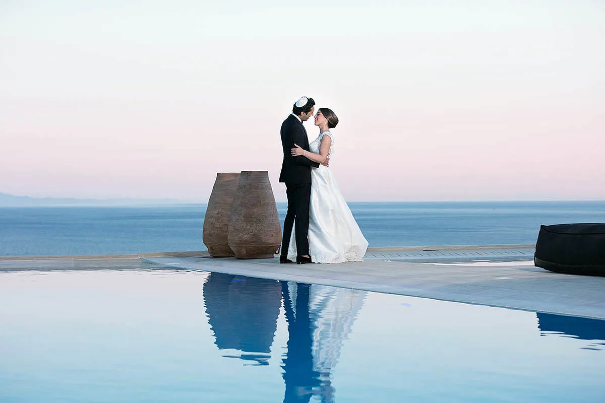 Sunlit villa wedding photography in a Mykonos courtyard, in Mykonos, Greece